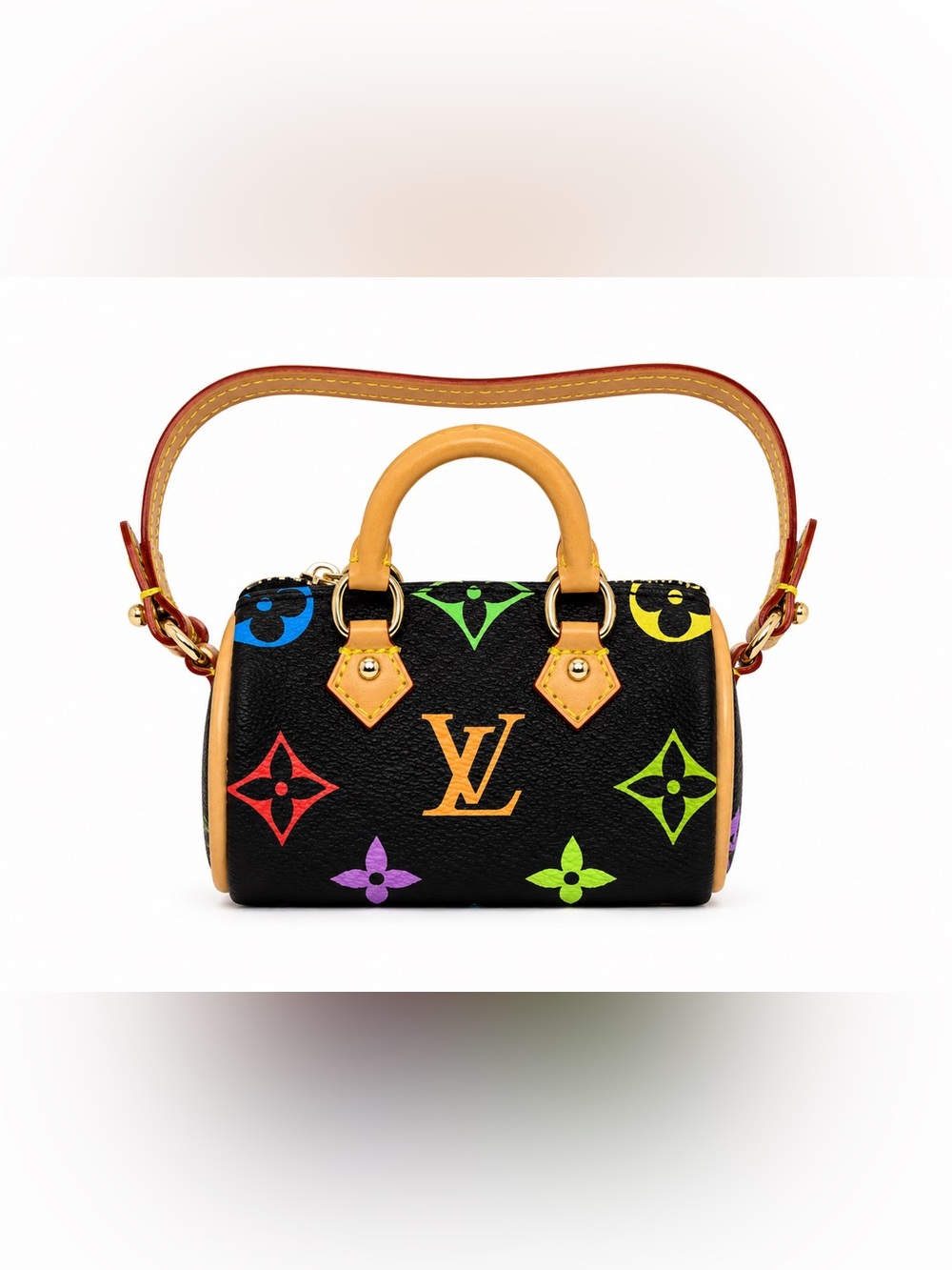 Black Multicolor Mini Satchel Keychain Bag Charm with Tan Handles Luxury - Picture 3 of 3